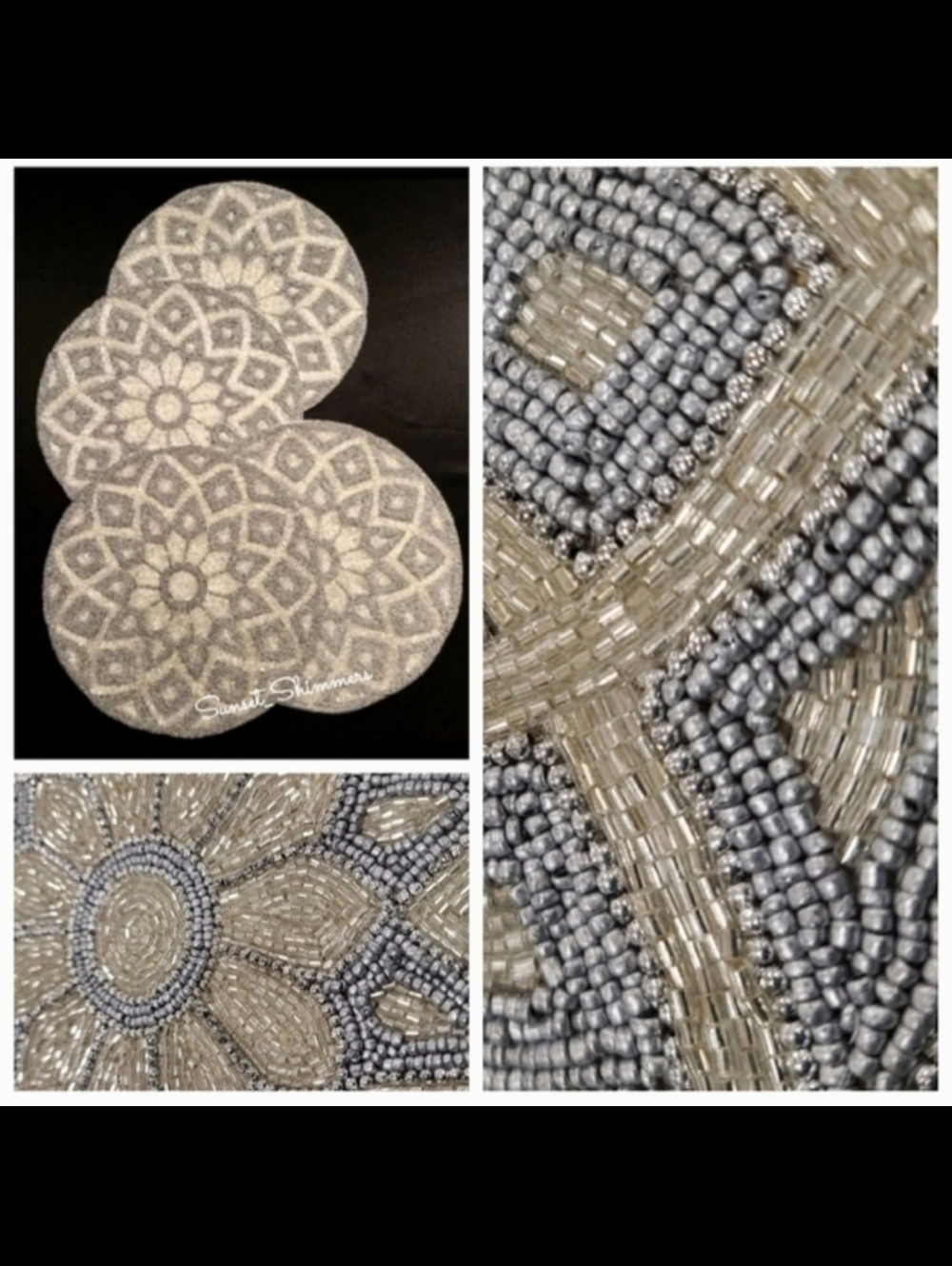 4pc Lux Habitat Sparkly Beaded  Sunflower Placemats Chargers Set New